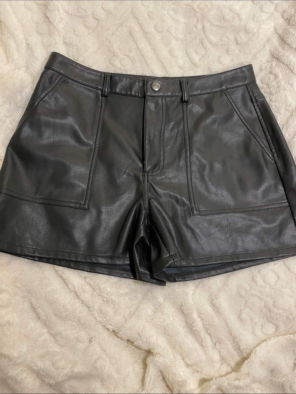 Kendall & Kylie Black High-Waist Faux-Leather Trim Shorts